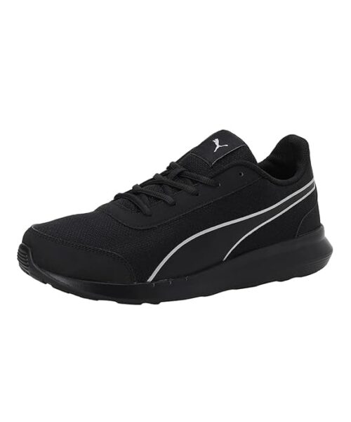 “Puma full black shoes with sleek monochrome design, cushioned sole, durable rubber outsole, and stylish all-day comfort – versatile footwear for casual wear, office, gym, and travel.”