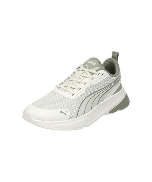 Puma white sneakers with lightweight design, breathable mesh upper, cushioned midsole and durable rubber sole for all-day comfort and style"