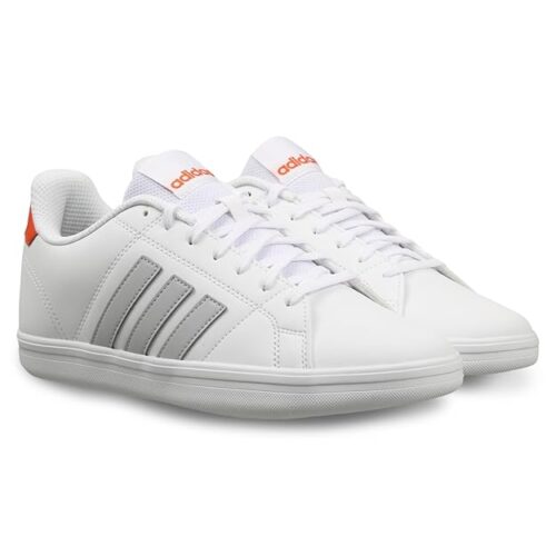 adidas white sneakers. classic lightweight shoes with cushioned sole, breathable upper, and durable grip for casual and sports wear