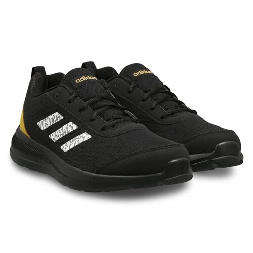 adidas black sports shoes . lightweight cushioning, breathable mesh design, durable rubber outsole, and stylish three-stripe branding – ideal for running, gym, training, and casual wear.