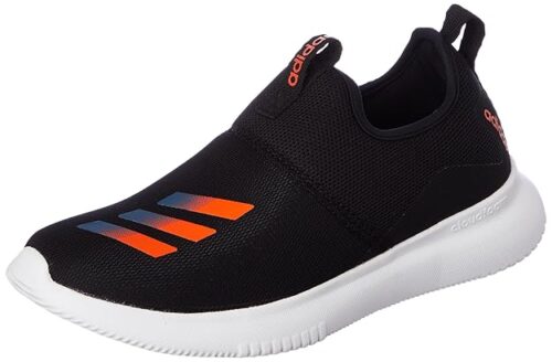“adidas black orange shoes with bold contrast design, cushioned sole, and breathable mesh upper for men and women.”