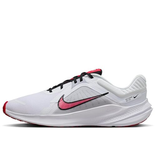 nike mens white running shoes with breathable mesh upper, cushioned midsole, and durable rubber outsole for running, training
