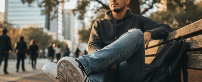 best adidas black white shoes. man is sitting down, wearing black and white Adidas sneakers, possibly in a casual setting.