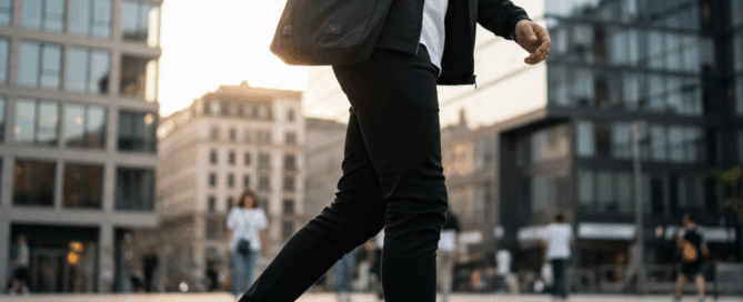 best black orange adidas shoes. A person is standing, clearly showing off a pair of black and orange Adidas sneakers